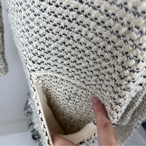 Free People Knit Hooded Fringe Cardigan‎ Sweater Ivory Black – Size M - Picture 7 of 13